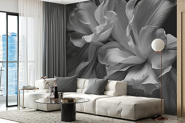 Elegant blooms in monochrome contrast Wall murals Elegant blooms in monochrome contrast