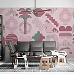 Wall murals Pink and green background with different shapes