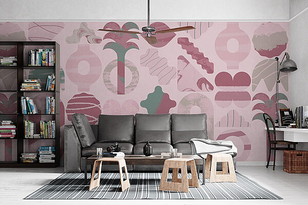 Pink and green background with different shapes Wall murals Pink and green background with different shapes