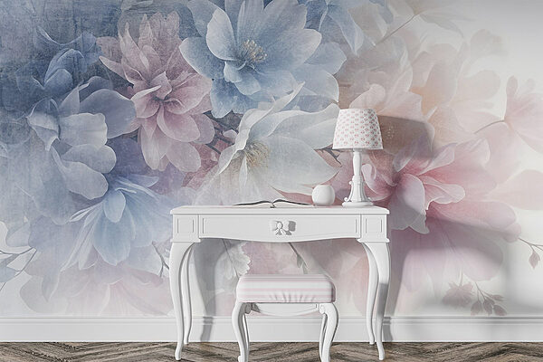 Bunch of flowers on a white surface Wall murals Bunch of flowers on a white surface