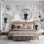Wall murals Black dandelion seeds flying in the air