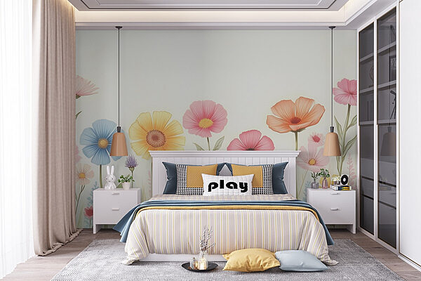 Row of colorful flowers Wall murals Row of colorful flowers