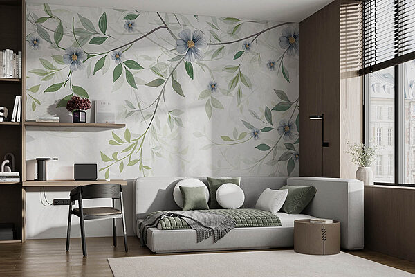 Painting of flowers and leaves Wall murals Painting of flowers and leaves