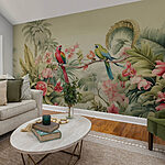 Wall murals Couple of parrots on a branch with flowers