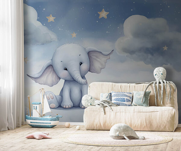Cartoon of an elephant sitting on a platform Wall murals Cartoon of an elephant sitting on a platform