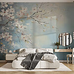 Wall murals Painting of a tree branch with white flowers