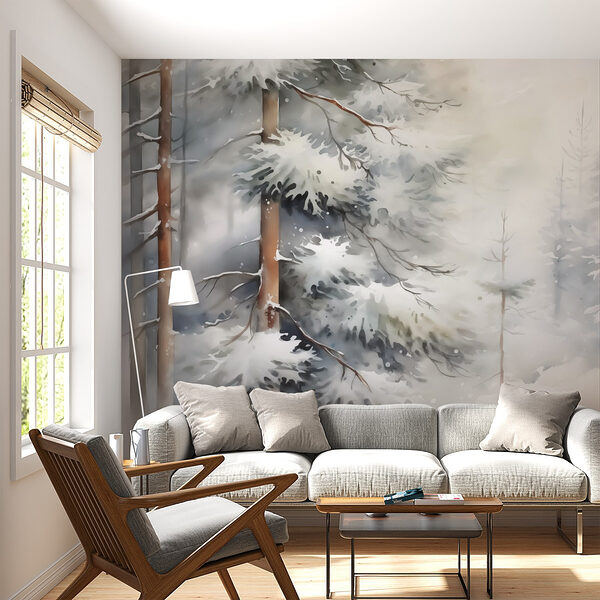 Snow covered trees in a forest Wall murals Snow covered trees in a forest