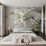 Wall murals Painting of a tree branch with white flowers