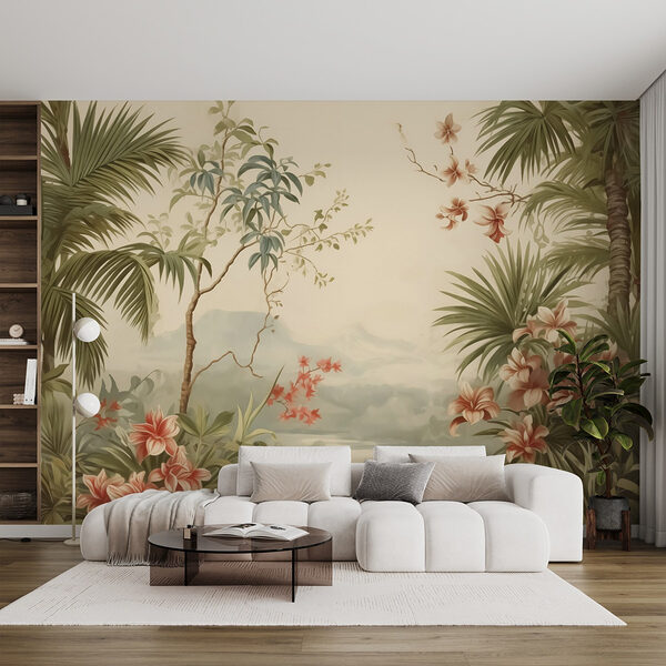 Wall murals Wall murals Wallpaper with flowers and trees (SKU: w02588)