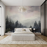 Wall murals Foggy forest with trees