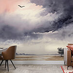 Wall murals Bird flying over a field