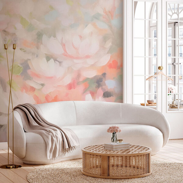 Painting of flowers on a white surface Wall murals Painting of flowers on a white surface
