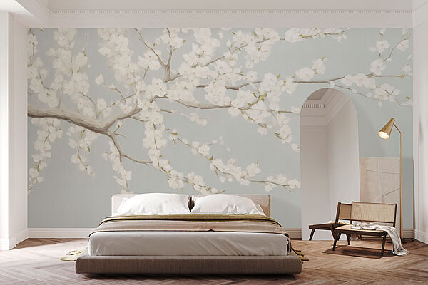 Painting of a tree with white flowers Wall mural Painting of a tree with white flowers