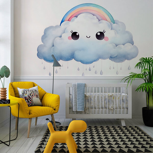 Cartoon of a cloud with a rainbow and raindrops Wall murals Cartoon of a cloud with a rainbow and raindrops