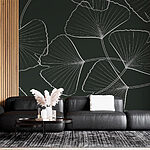 Wall murals Pattern of leaves on a black background