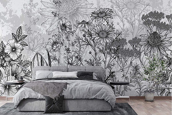 Black and white image of flowers Wall murals Black and white image of flowers