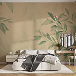 Wall murals Soft green leaves on a neutral backdrop