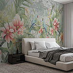 Wall murals Bird on a branch with flowers