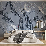 Wall murals Wallpaper with birds flying over mountains