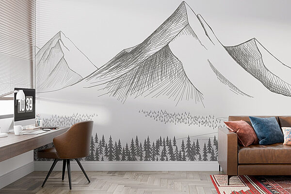 Mountain range with trees Wall murals Mountain range with trees