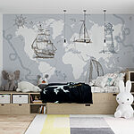 Wall murals Map of the world with different ships