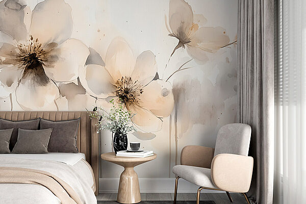 Painting of flowers on a white surface Wall murals Painting of flowers on a white surface