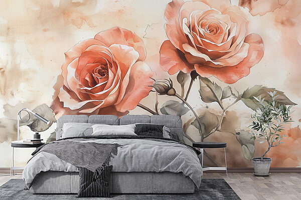 Painting of two roses Wall murals Painting of two roses