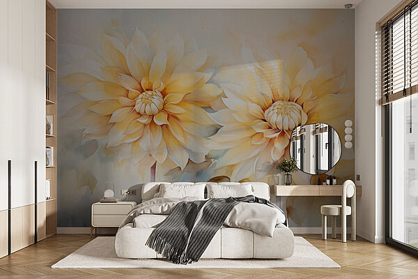 Painting of flowers on a white background Wall murals Painting of flowers on a white background