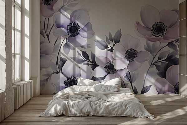 Painting of flowers on a white surface Wall murals Painting of flowers on a white surface