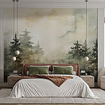 Wall murals Foggy forest with trees