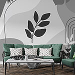 Wall murals Black and white image of leaves and plants