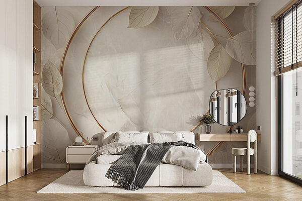 Delicate leaves frame a serene background Wall murals Delicate leaves frame a serene background