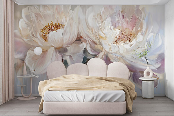 Painting of flowers on a white background Wall murals Painting of flowers on a white background