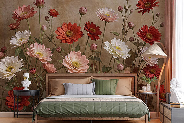 Group of flowers on stems Wall murals Group of flowers on stems