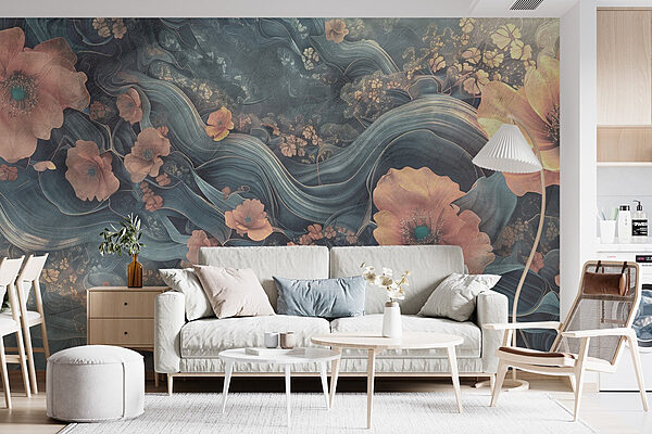 Painting of flowers and waves Wall murals Painting of flowers and waves