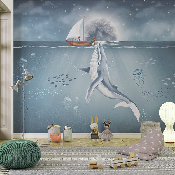 Whale swimming in the water Wall mural Whale swimming in the water