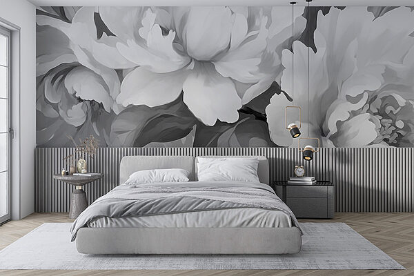 Soft petals in gentle monochrome hues Wall murals Soft petals in gentle monochrome hues