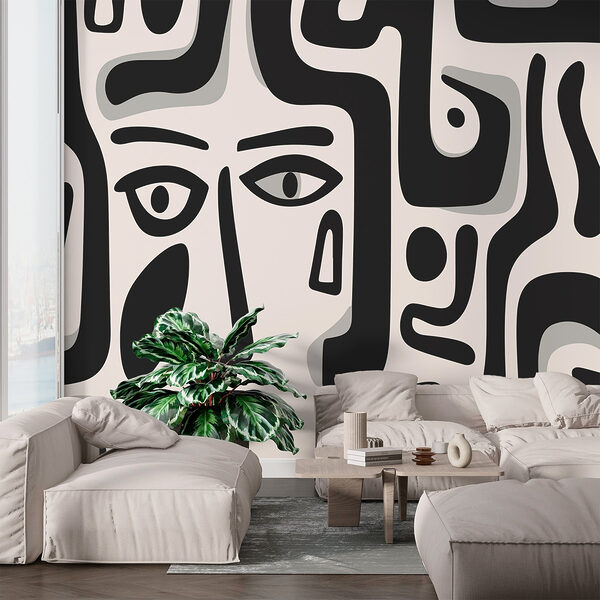 Black and white pattern with different shapes Wall murals Black and white pattern with different shapes