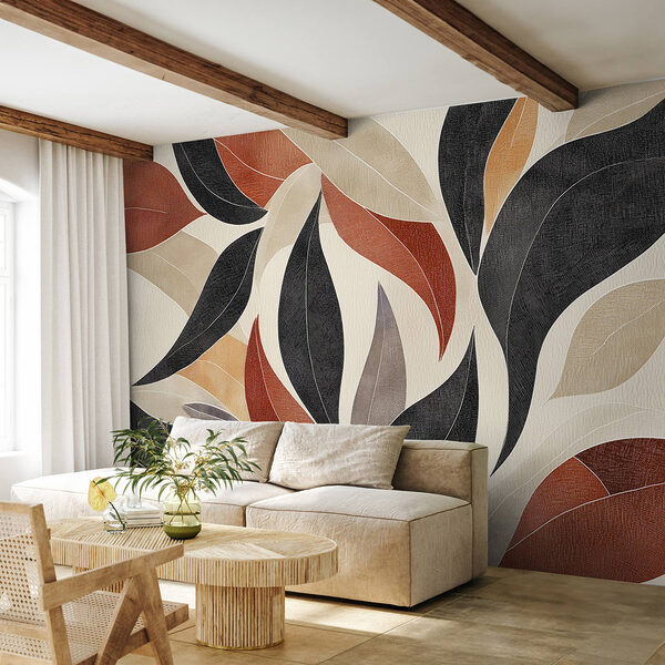 Dynamic leaves in earthy tones Wall mural Dynamic leaves in earthy tones