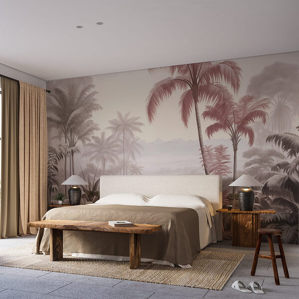 Landscape with palm trees and mountains Wall murals Landscape with palm trees and mountains