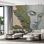 Wall murals Painting of a face and a leaf
