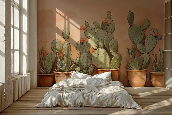 Group of cactus in pots Wall murals Group of cactus in pots