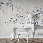 Wall murals Branch with blue flowers and leaves