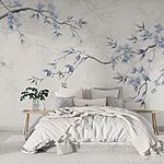 Wall murals Branch with blue flowers and leaves