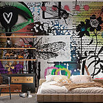 Wall murals Collage of art with dragonflies and flowers