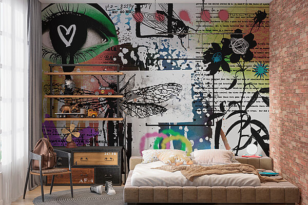 Collage of art with dragonflies and flowers Wall murals Collage of art with dragonflies and flowers