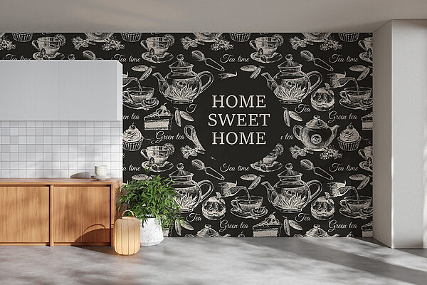 Wallpaper with teapots and cups Wall murals Wallpaper with teapots and cups