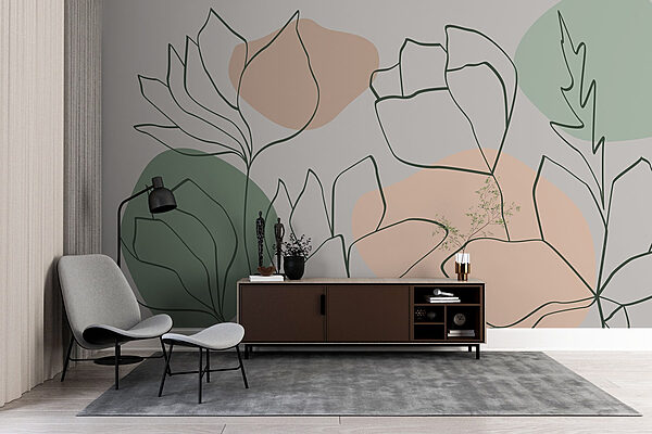 Drawing of flowers and leaves Wall murals Drawing of flowers and leaves