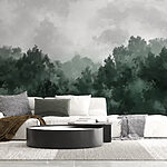 Wall murals Foggy forest with trees