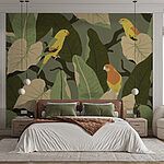 Wall murals Colorful birds on a tree branch